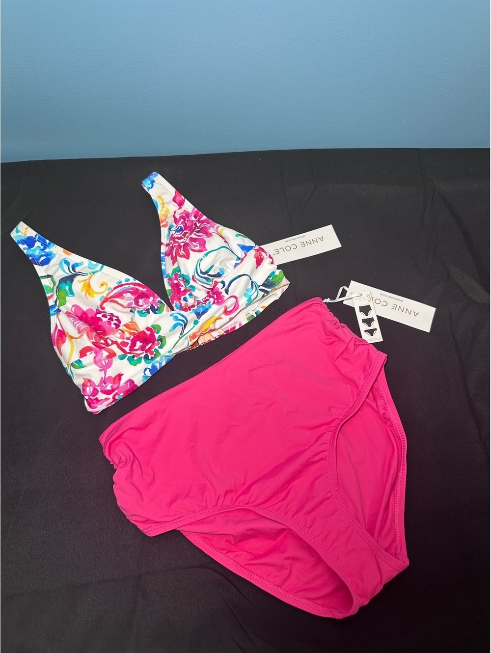 Anne Cole Two-Piece Convertible Bikini Set with Floral Top XS and Pink Bottom S